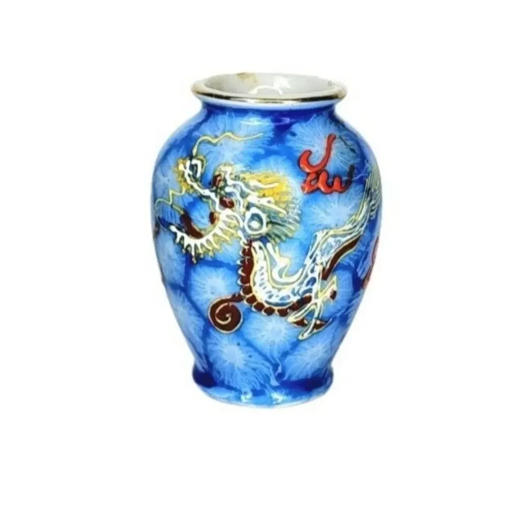 Vintage 1940s Hand Painted Miniature Porcelain Moriage Japanese Dragon Vase